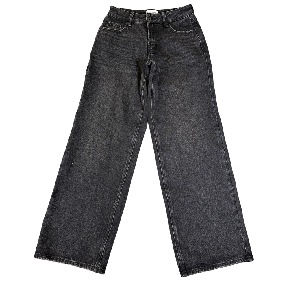 Princess Polly Wide Leg Jeans Washed Black High Rise Denim Pants US 2
